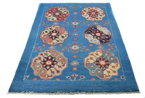 Blue Floral Modern 3X5 Kazak Oushak Pakistan Rug