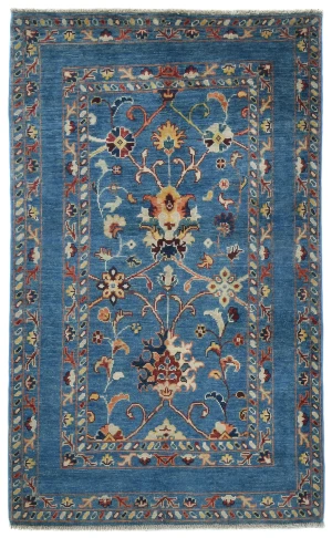 Blue Floral Modern 3X5 Kazak Oushak Pakistan Rug