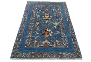 Blue Floral Modern 3X5 Kazak Oushak Pakistan Rug