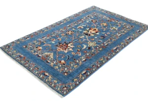 Blue Floral Modern 3X5 Kazak Oushak Pakistan Rug