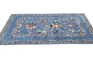Blue Floral Modern 3X5 Kazak Oushak Pakistan Rug