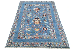 Blue Floral Modern 3X5 Kazak Oushak Pakistan Rug