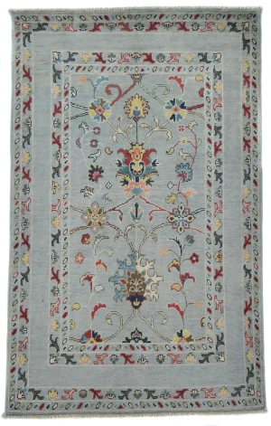 Gray Floral Modern 3X5 Kazak Oushak Pakistan Rug