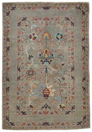 Brown Floral Modern 3X5 Kazak Oushak Pakistan Rug