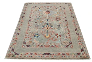 Brown Floral Modern 3X5 Kazak Oushak Pakistan Rug