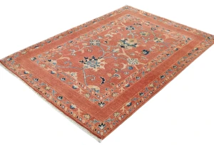 Orange Floral Modern 3X5 Kazak Oushak Pakistan Rug