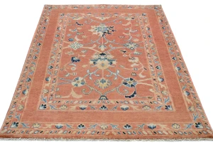 Orange Floral Modern 3X5 Kazak Oushak Pakistan Rug