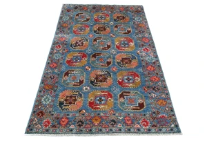 Blue Geometric Modern 3X5 Kazak Oushak Pakistan Rug