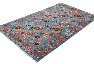 Blue Geometric Modern 3X5 Kazak Oushak Pakistan Rug