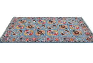 Blue Geometric Modern 3X5 Kazak Oushak Pakistan Rug
