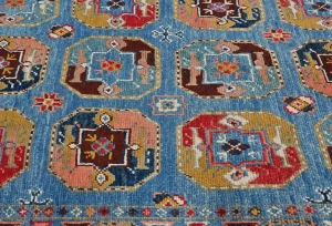 Blue Geometric Modern 3X5 Kazak Oushak Pakistan Rug