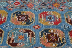 Blue Geometric Modern 3X5 Kazak Oushak Pakistan Rug