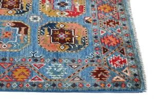 Blue Geometric Modern 3X5 Kazak Oushak Pakistan Rug