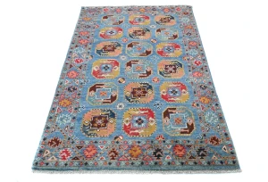 Blue Geometric Modern 3X5 Kazak Oushak Pakistan Rug