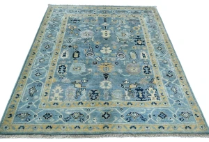 Blue Floral Modern 4X5 Kazak Oushak Pakistan Rug