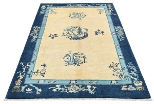 Cream Bordered Modern 4X6 Kazak Ouskak Pakistan Rug