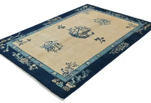 Cream Bordered Modern 4X6 Kazak Ouskak Pakistan Rug
