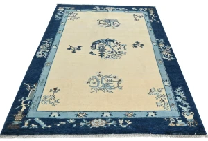 Cream Bordered Modern 4X6 Kazak Ouskak Pakistan Rug