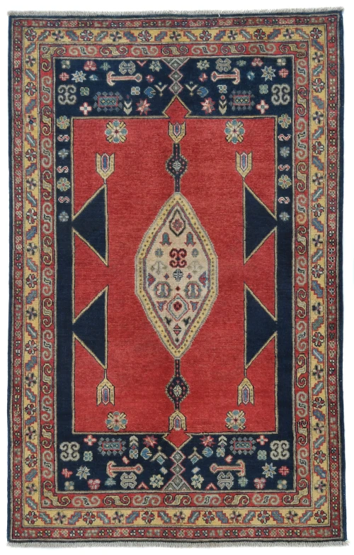 Red Geometric Modern 4X6 Kazak Oushak Pakistan Rug
