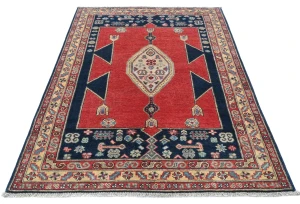 Red Geometric Modern 4X6 Kazak Oushak Pakistan Rug
