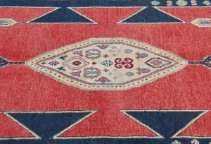 Red Geometric Modern 4X6 Kazak Oushak Pakistan Rug