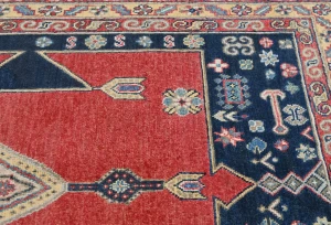 Red Geometric Modern 4X6 Kazak Oushak Pakistan Rug