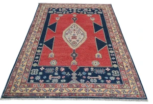 Red Geometric Modern 4X6 Kazak Oushak Pakistan Rug