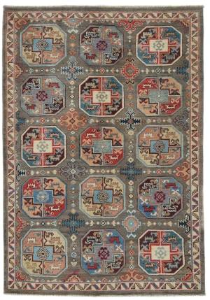 Brown Geometric Modern 4X6 Kazak Oushak Pakistan Rug