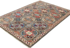 Brown Geometric Modern 4X6 Kazak Oushak Pakistan Rug