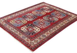 Red Geometric Modern 4X5 Kazak Oushak Pakistan Rug