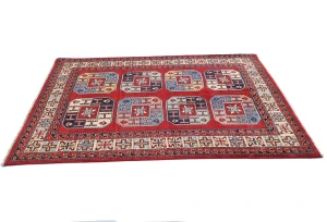 Red Geometric Modern 4X5 Kazak Oushak Pakistan Rug