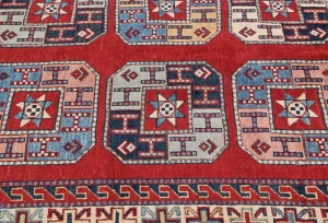Red Geometric Modern 4X5 Kazak Oushak Pakistan Rug