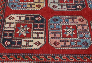 Red Geometric Modern 4X5 Kazak Oushak Pakistan Rug