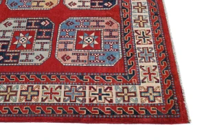 Red Geometric Modern 4X5 Kazak Oushak Pakistan Rug