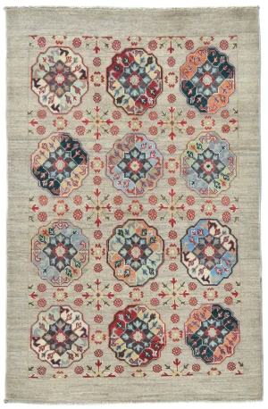 Beige Floral Modern 4X6 Kazak Oushak Pakistan Rug