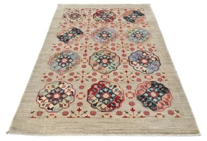 Beige Floral Modern 4X6 Kazak Oushak Pakistan Rug