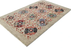 Beige Floral Modern 4X6 Kazak Oushak Pakistan Rug