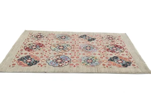 Beige Floral Modern 4X6 Kazak Oushak Pakistan Rug