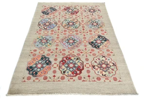 Beige Floral Modern 4X6 Kazak Oushak Pakistan Rug