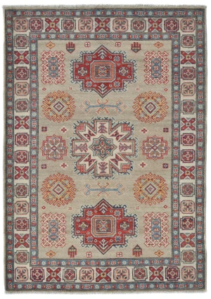 Beige Geometric Modern 4X6 Kazak Pakistan Rug