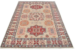 Beige Geometric Modern 4X6 Kazak Pakistan Rug