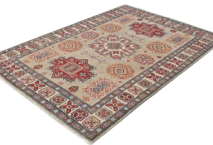 Beige Geometric Modern 4X6 Kazak Pakistan Rug