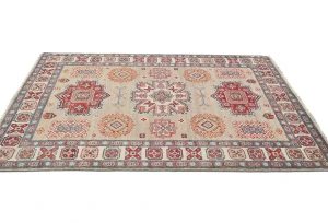Beige Geometric Modern 4X6 Kazak Pakistan Rug