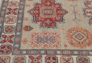 Beige Geometric Modern 4X6 Kazak Pakistan Rug