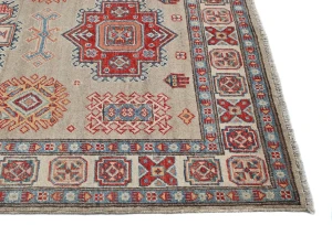 Beige Geometric Modern 4X6 Kazak Pakistan Rug
