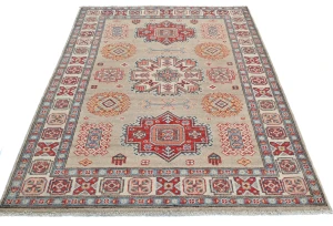 Beige Geometric Modern 4X6 Kazak Pakistan Rug