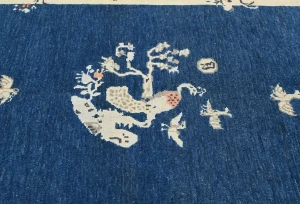 Navy Blue Bordered Modern 4X6 Kazak Oushak Pakistan Rug