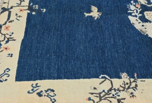 Navy Blue Bordered Modern 4X6 Kazak Oushak Pakistan Rug
