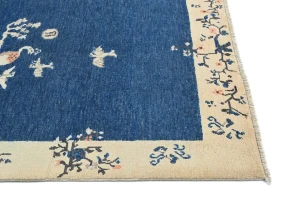 Navy Blue Bordered Modern 4X6 Kazak Oushak Pakistan Rug
