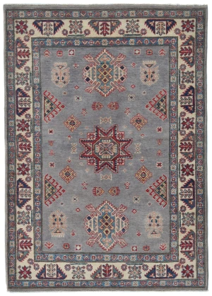 Light Gray Geometric Modern 4X6 Kazak Pakistan Rug
